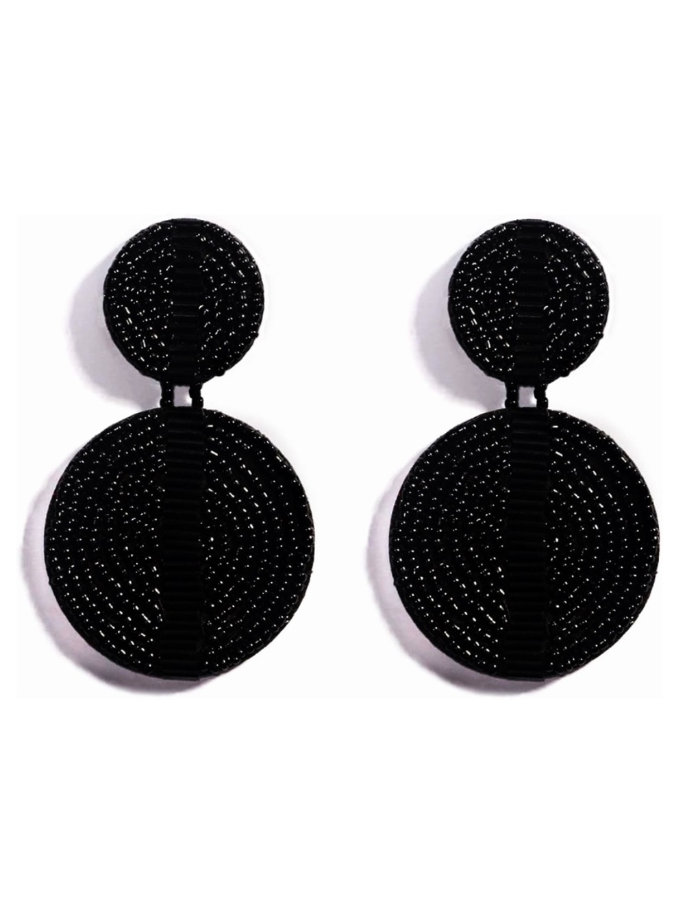 Black Beaded Statement Drop Earrings Geometric Circle NWOT